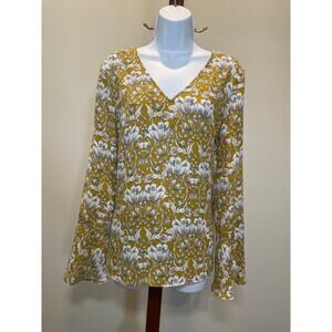 Banana Republic Golden Yellow Floral Bell Sleeve Top Size M